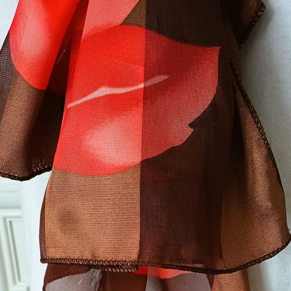 Perry Ellis Square Floral Scarf 40" x 40" Women's Orange & Brown Silky Feel - Picture 7 of 10